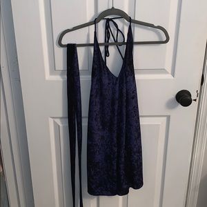 Dark Blue crush velvet dress with neck tie